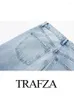 Frauen Jeans TRAFZA Weibliche Fashoin Casual Blau Baggy Ripped Denim Hosen Frau Hohe Taille Breite Bein Y2K Hosen Mujer