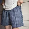 Herren-Shorts, Arbeitskleidung, japanisch, lässig, kariert, lockere und dünne, flache Hosen, große bequeme Capri-Kleidung für zu Hause