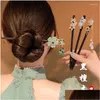 Fermagli per capelli Barrettes Donna vintage Bastone Fiore stile cinese Perla Nappa Spilla fatta a mano in legno nero Forcina per ragazze Acconciatura Accesso Otadz