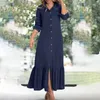 Casual Dresses Women Maxi Dress Loose Long Sleeve Single-breasted Cardigan Denim Solid Color Ruffle Flowy Hem Spring Summer