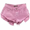 Novas Mulheres Rosa Cintura Baixa Buraco Rasgado Persalizado Cintura Baixa Shorts Jeans Jeans Perna Larga Calças Quentes c7dx #