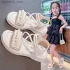 Sandálias meninas sandálias crianças verão pérola plana moda princesa sapatos de praia 2023 novas meninas sandálias tamanho 3-12 anos q240328