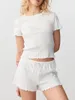 Hemkläder MXIQQPLTKY Womens Pyjamas Set Slim Fit Short Sleeve Crew Neck Top DrawString Shorts Sleepwear 2 Piece Lounge Sets