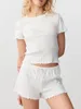 Home Kleding Mxiqqpltky Damespyjamaset Slim Fit Korte mouw Top met ronde hals Trekkoord Shorts Nachtkleding 2-delige loungesets