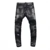 Jeans da uomo Streetwear Moda Uomo Retro Nero Grigio Elastico Skinny Fit Strappato Rattoppato Pantaloni di marca Hip Hop firmati