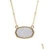 Pendant Necklaces Resin Oval Druzy Necklace Gold Color Chain Drusy Hexagon Style Luxury Designer Brand Fashion Jewelry For Womenpend Otnmz