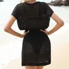 One-piece Beach Dresses For Women Summer Outdoor Solid Colors Swimwear Sexy Swimming Clothing Hooked Knitted Skirts
