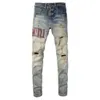 Jeans Purple Designer Mens High Street Jeans Mens Embrodery Pants Womens Oversize Ripped Patch Hole denim Straight Fashion Streetwear Slim 886