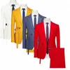 Fi Design Costume rouge 2 pièces ensemble hommes de mariage formel Busin Dr veste avec pantalon jaune bleu blanc Costume Homme 6xl 232b #
