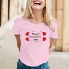 女性用TシャツバレンタインデープリントTシャツかわいい丸い首の半袖ラブプリントプルーバートップサマー快適なTシャツ