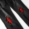 Męskie dżinsy męskie czarne ultra-cienkie dżinsowe dżinsy ubrania uliczne hip-hopowe czerwone łatki rozdarte elastyczne dżinsy dżinsy męskie spodnie J240328