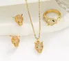 leopard necklace plated 18K real gold leopard titanium steel necklace Female zircon earrings Female full diamond ring jewelry set