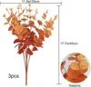 Flores decorativas 3 pçs flor artificial falso eucalipto folhas ramos granel outono laranja falso vegetação hastes