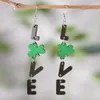 Dangle Earrings Irish Green Leaf Wood LOVE Letter Fringe Leopard Lucky Grass Double Sided St Patrick