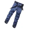 FI European American Style Stretch Men Jeans Luxury Men's Denim Trousers Slim Straight Deep Blue Gentleman Mens Storlek 28-38 M0ie#