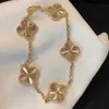 Brand Fashion V Gold Van Lucky Clover Laser Double sided Thick Plated 18k Rose Bracelet Female Impossible Design Jewelry with logo