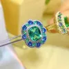 Cluster Rings 2024 Vintage 925 Real Silver 8 10mm Green Tourmaline for Women Gemstone Wedding Band Party Fine Jewellry Birthday Present