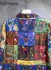 Robes décontractées Seifrmann haute qualité automne femmes mode piste robe de vacances lanterne manches multicolore colorblock imprimé a-ligne