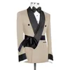 Herrenjacke Schwarzer Gürtel Schal Revers Slim Fit Zweireiher Kleidung Groomsmen Anzug New Fi Busin Hochzeit Smoking Blazer A4Sr #