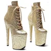 Dansskor 20 cm/8inches glitter övre moderna sexiga nattklubbstång High Heel Platform Women's Ankel Boots 600