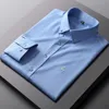 bamboo Fiber Luxury Men Lg-Sleeved Shirt Slim Fit Elastic Anti-Wrinkle N-Iring Shirt Solid Color Busin Men Social Shirt F4NV#