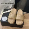 Canales Cf Sandels de la marca de paja zapatillas tejidas tejidas de cuero de la cadena suave de la cadena gruesa zapatillas