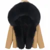 2020 veste d'hiver en vraie fourrure capuche épaisse m doublure en fourrure de renard véritable hommes lg parka imperméable grand manteau à col en fourrure de racco naturel h5v8 #