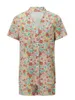 Ensemble pyjama pour femmes, vêtements de maison, imprimé feuilles de fleurs, manches courtes, fermeture à boutons, chemise avec Short, vêtements de nuit