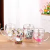 Bicchieri da vino 1pc Ripieni Fiori secchi Tazza in vetro a doppia parete con manico Tazze da tè resistenti al calore Tazza da latte espresso Regalo