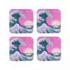 Tapetes de mesa vaporwave estética grande onda fora kanagawa retro pôr do sol coasters café couro placemats caneca talheres almofadas barra jantar