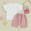 Kläder sätter mandizy baby flicka kläder sommar kort ärm rolig bokstav t-shirts casual fasta färg shorts set småbarn outfit