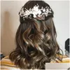 Hårklämmor Barrettes Trendy Flower Leaf pannband pärla kristall hårband tiaror för kvinnor brud party brudtillbehör smycken present d otjff