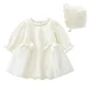 Ruffles en dentelle Born Baby Girl Robe Set Princess Automne Automne Robes formelles à manches longues 1 an Vêtements de filles 240319