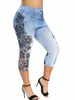 plus Size Faux Denim Printed B Pants Women Clothing 2023 High Waist Large size Trousers Oversized Cropped Leggings for Fema D3VC#