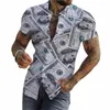 3D Imprimer Dollar Modèle Chemises pour hommes d'été à manches courtes Slim-Fit Butt Up Chemises décontractées Streetwear Hommes Chemise Blouses Tops p91E #