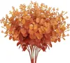 Dekorativa blommor 3st konstgjorda blommor falska eukalyptus lämnar grenar bulk fall orange faux grönska stjälkar