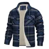 men's Plush Warm New Luxury Lg Sleeved Shirt Korean Streetwear Lapel Plaid Lining Loose Fitting Jacket Coat Men Clothing v9jf#