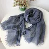 Scarves Fashion Style Men's Linen Scarf Spring And Summer Solid Blue Color Breathable