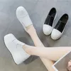 Casual schoenen Fujin 8 cm natuurlijk echt leer dikke zool enkellaarsjes dames slip op herfst lente verborgen hakken mode dames platform