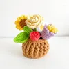 Decorative Flowers Hand Knitting Potted Plants Hand-woven Rose Sunflower Tulip Crochet Flower Auto Interior Accessories Car Decoration