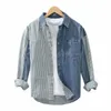 Nouveaux hommes Denim Chemises Printemps High Street Lâche Manches longues Jean Tops Stripe Patchwork Designer Chemise Jeunesse Fi Overshirt Z6qT #