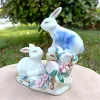 Sculptures Rustic Porcelain Peach Hare Sculpture Ceramic Bunny Couple Statue House Cabinet Ornament Shelving Decor Gift Craft Accessories