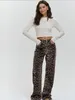 Women's Jeans Leopard Printed Streetweat Pants Women Zipper Low Waist Loose Vintage Cotton Casual All-amtch Female American Hip Hop