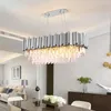 Chandeliers Silver Rectangular Chandelier Indoor Dining Room Luxury Crystal Hanging Lamp Home Decor Kitchen Island Lustre Light Fixtures