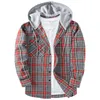 mens Hooded Flannel Warm Shirt Butt Up Blouses Male Lg Sleeve Shirts With Chest Pocket Early Autumn Top Men'S Clothes P1C4#