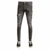 fi streetwear heren jeans retro zwart grijs elastische slim fit gescheurde jeans heren vintage designer denim potlood broek hombre l6Gh #