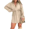 Casual Dresses Long Sleeve Dress Lightweight Solid Color Elegant Lace-up Romper With V Neck Tight Waist For Women Stylish