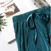 Kvinnor FI Summer Wide Leg Pants Pleated Ice Silk Byxor Elastiska midja Löst Casual Pants L1DO#