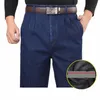 Plus Size 30- 42 44 46 Denim Jeans Men Winter Pant Fleece Quente Clássico Cintura Alta Reta Solta Azul Stretch Jeans para Homens 06zz #