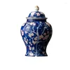 Garrafas de armazenamento retro chinês chá caddy cerâmica selada frascos pintura ouro com capa cozinha gelo ameixa azul branco recipientes